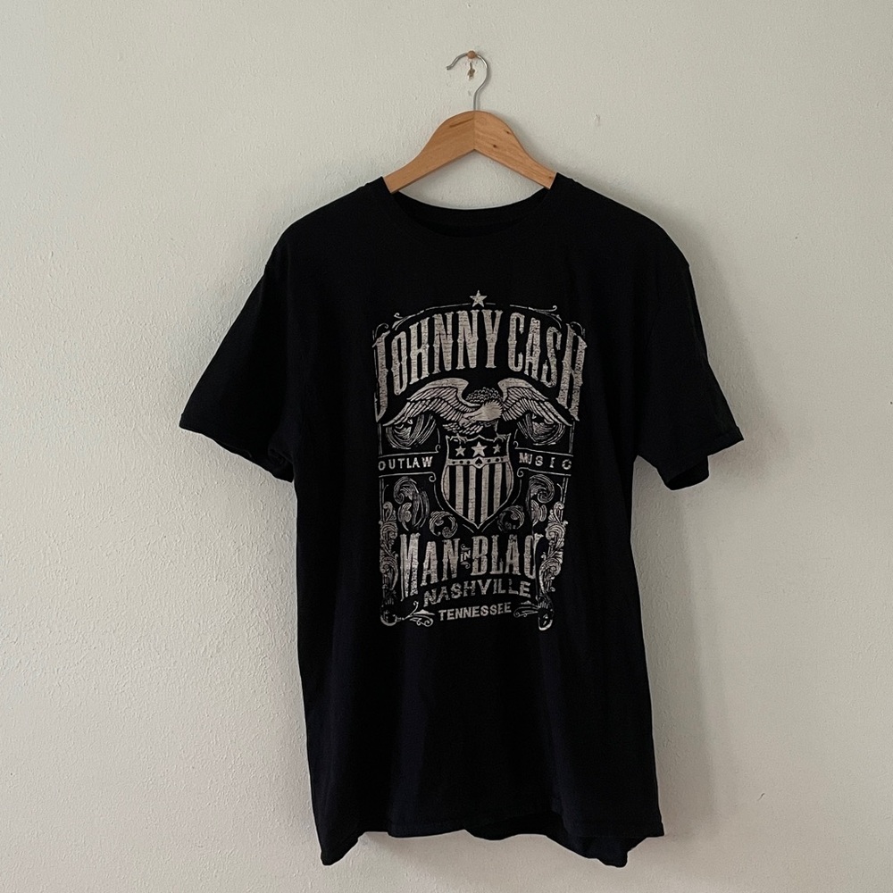 Johnny Cash T-shirt Man In Black Graphic Crew Short Sleeve Tee
